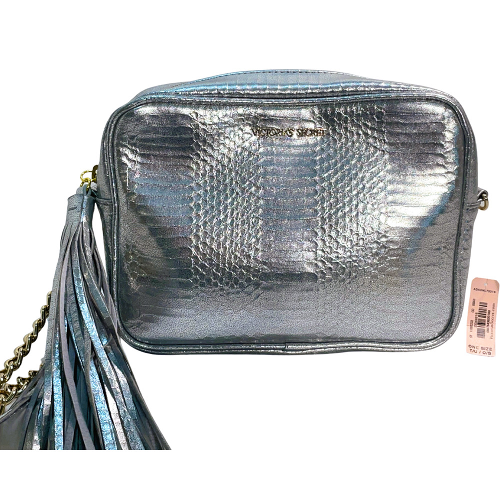 3/$20 Victoria's Secret Faux Snakeskin Crossbody Purse Chain Strap Silver